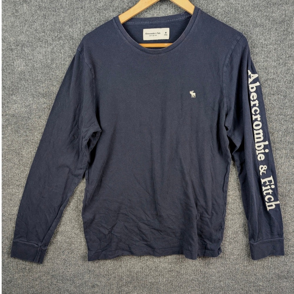 Abercrombie & Fitch Mens Long Sleeve Soft A&F Tee Navy Blue Moose Logo Size M
